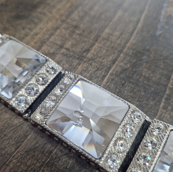 b.b. Simon Swarovski Crystal and Black Leather Cowhide Belt Unisex Size WomensXL - Picture 10 of 10